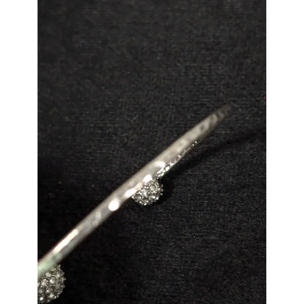 Ann Taylor LOFT Distressed Silver Tone Hammered Crystal Ball Cuff Bracelet 6